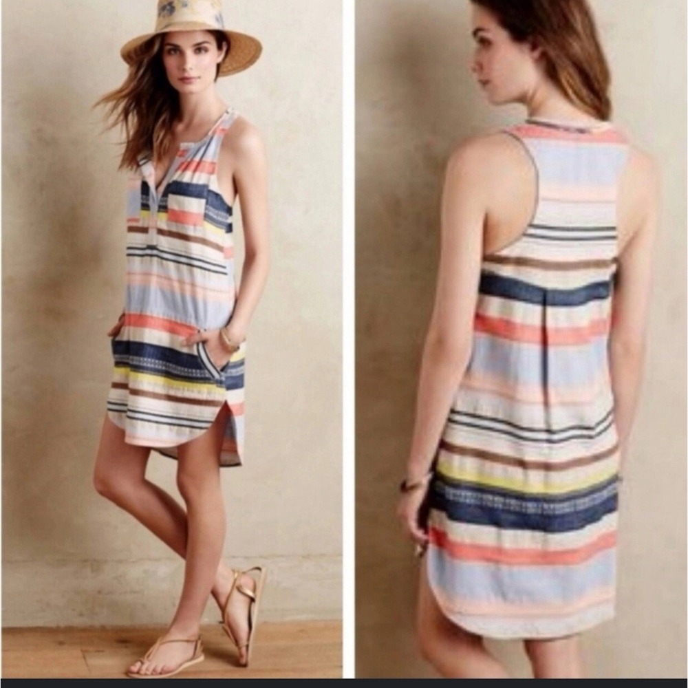 Chelsea and Theodore Sleeveless Dress Sz 6 Woven Stripe Aztec Anthropologie Boho